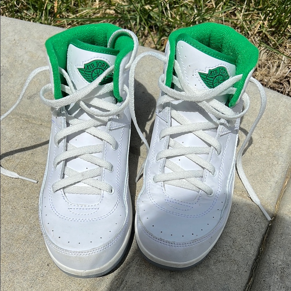 Kids Jordan 2 Retro White and Green Sneakers
